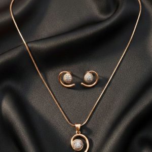 Celestial Swirl Rose Gold Pendant & Stud Earrings